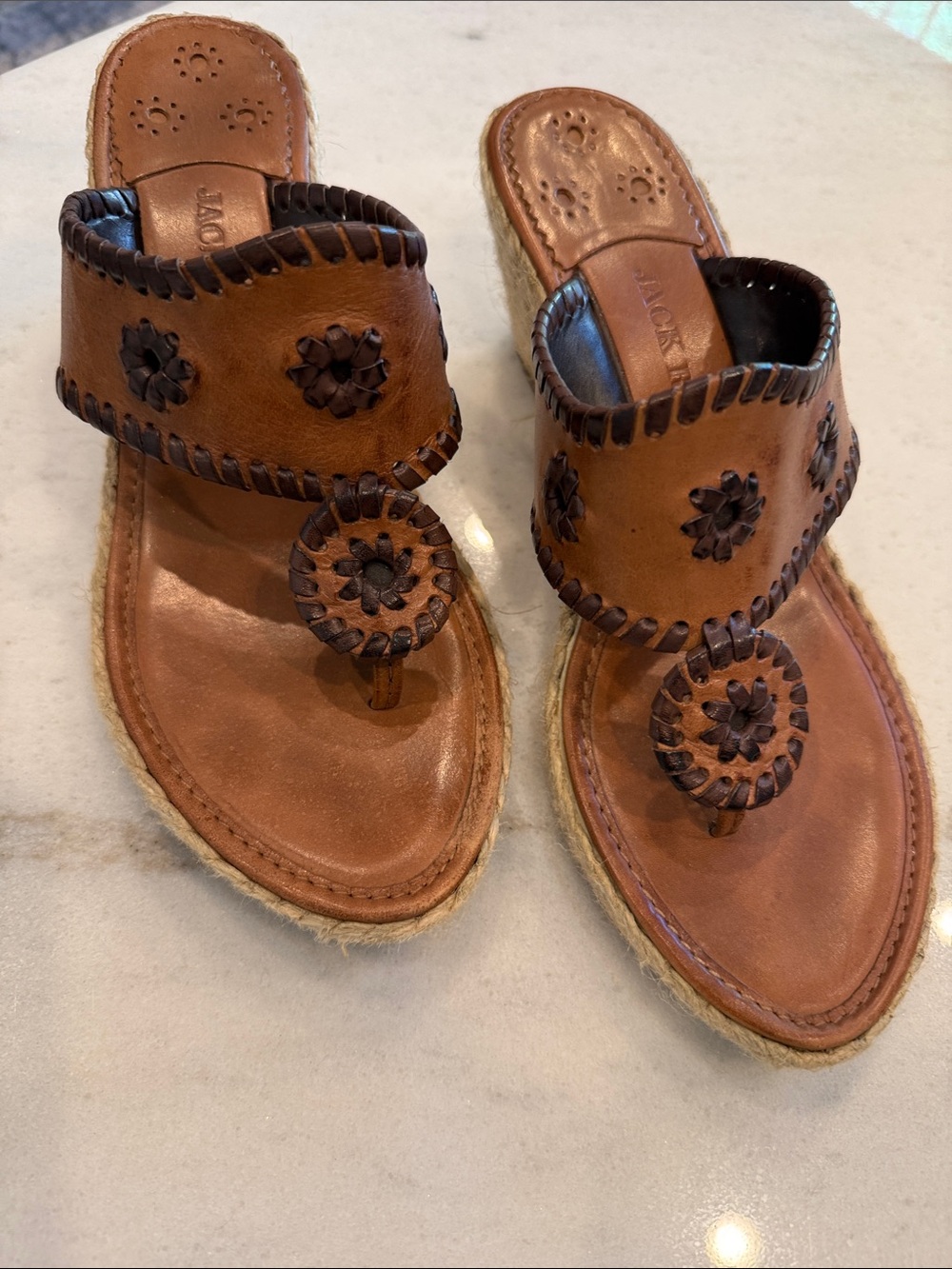 Jack Rogers Tan Leather Toe-Loop Slide Sandals